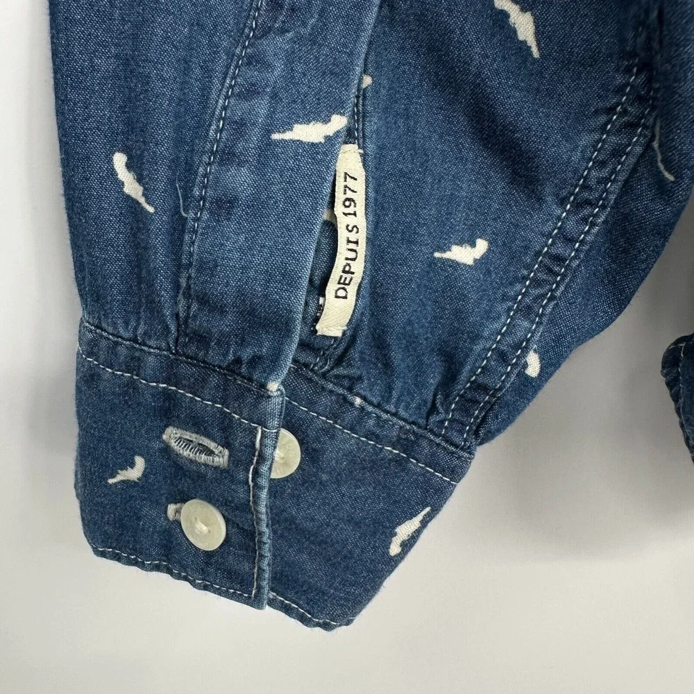 Maison Scotch Top Shirt Blouse Size 3‎ Large Blue Denim Long Sleeve Button Up - Picture 8 of 16